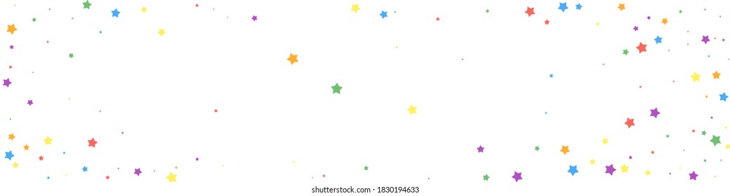 Festive fantastic confetti. Celebration stars. Joyous stars on white background. Amazing festive overlay template. Panoramic vector background.