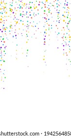 Festive fantastic confetti. Celebration stars. Bright confetti on white background. Gorgeous festive overlay template. Vertical vector background.