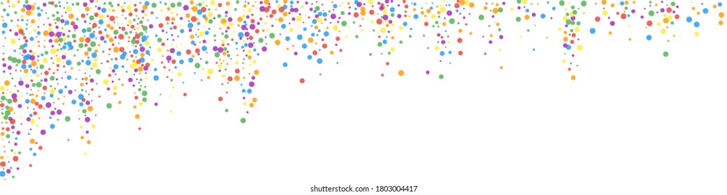 Festive favorable confetti. Celebration stars. Rainbow confetti on white background. Admirable festive overlay template. Panoramic vector background.