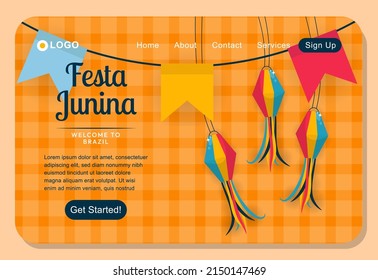 Festive Festa Junina Landing Page Template EPS10 great to be used as a design landing page for your website especially related to festa junina welcome to brazil event