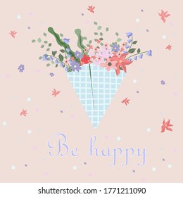 Festive field bouquet in blue packaging
