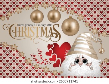 A festive figure, adorned with Christmas baubles and a Christmas greeting.