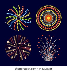 Festive firework bursting shape firework pictograms isolated