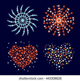 Festive firework bursting shape firework pictograms isolated