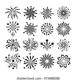 Festive firework bursting shape firework pictograms isolated
