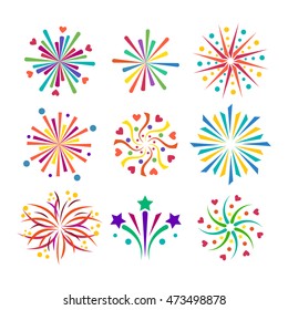 Festive firework bursting shape firework pictograms isolated