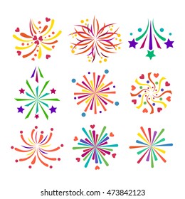 Festive firework bursting shape firework pictograms isolated