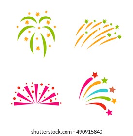 Festive firework bursting shape firework pictograms isolated