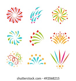 Festive firework bursting shape firework pictograms isolated