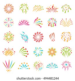 Festive firework bursting shape firework pictograms isolated