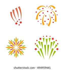 Festive firework bursting shape firework pictograms isolated