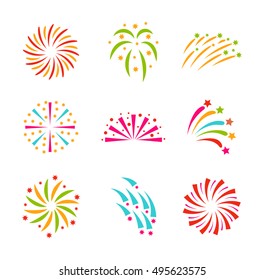 Festive firework bursting shape firework pictograms isolated