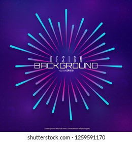Festive firework or confetti explosion. Circular geometric centric motion pattern. Light rays of burst. Rays radiating from a central object or source of light. Gradient shapes composition.