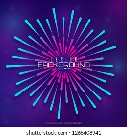 Festive firework or confetti explosion. Circular geometric centric motion pattern. Light rays of burst. Rays radiating from a central object or source of light. Gradient shapes composition.