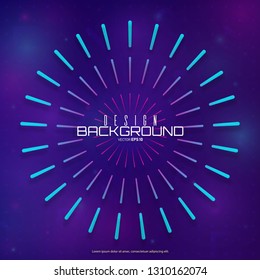 Festive firework or confetti explosion. Circular geometric centric motion pattern. Light rays of burst. Rays radiating from a central object or source of light. Gradient shapes composition.