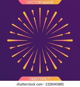 Festive firework or confetti explosion. Circular geometric centric motion pattern. Light rays of burst. Rays radiating from a central object or source of light. Gradient shapes composition. Vector