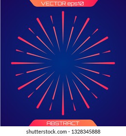 Festive firework or confetti explosion. Circular geometric centric motion pattern. Light rays of burst. Rays radiating from a central object or source of light. Gradient shapes composition. Vector