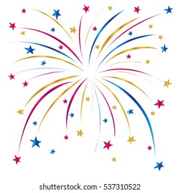 Festive firework. Firework design on white background. Vector illustration.