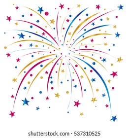 Festive firework. Firework design on white background. Vector illustration.