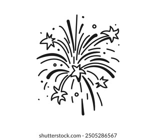 Festive firework, hand drawn sparks, doodle, stars, explosion, firecracker, celebration, salute, New Year, Christmas, birthday