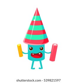 Festive Firework, Happy Birthday And Celebration Party Symbol Cartoon Character