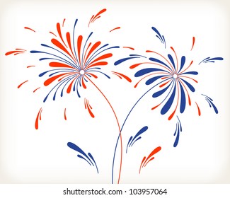 Festive firework in honor of Independence day. Vector Illustration isolated on white background.