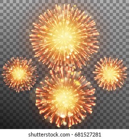 Festive Firework Salute Burst effect. Collection of fireworks, sparklers, salute explosions - design elements. Festival and event, celebrate or party. And also includes EPS 10 vector