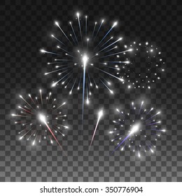 Festive firework salute burst. Vector illustration isolated on transparent black background, eps 10.