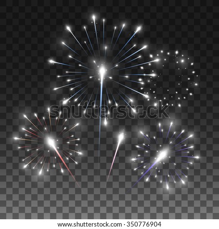 Festive firework salute burst. Vector illustration isolated on transparent black background, eps 10.