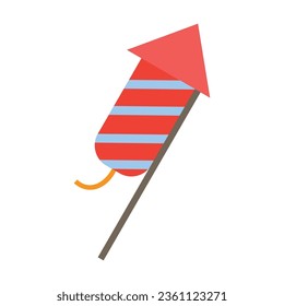 Festive firework vector. Salute striped on a stick. Multicolored flat vector icon representing celebration concept isolated on white background