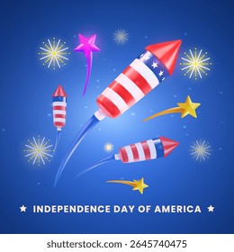 Festive fireworks with American flag design celebrating Independence Day in bright vibrant colors creating a patriotic and celebratory atmosphere suitable for holiday visuals and patriotic events.
