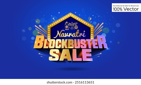 Fundo de fogos de artifício festivos com o logotipo de venda de blockbuster de navratri indiano, compras, ofertas, ofertas, promoções e design de conceito de publicidade.