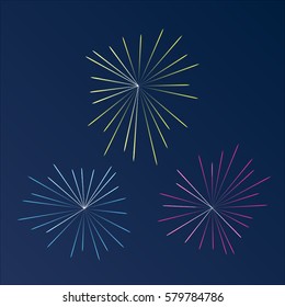 Festive fireworks, bright flash in the night sky. Vector element for design packaging, background, web design, postcards, leaflets, posters and holiday decorations.