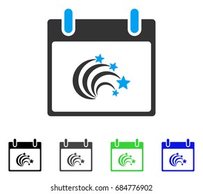 Festive Fireworks Calendar Day flat vector pictograph. Colored festive fireworks calendar day gray, black, blue, green pictogram versions. Flat icon style for graphic design.