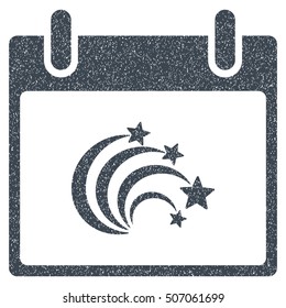 Festive Fireworks Calendar Day grainy textured icon for overlay watermark stamps. Flat symbol with dirty texture.