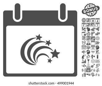 Festive Fireworks Calendar Day icon with bonus calendar and time management pictograph collection. Vector illustration style is flat iconic symbols, gray, white background.