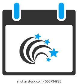 Festive Fireworks Calendar Day vector toolbar icon. Style is bicolor flat icon symbol, blue and gray colors, white background.