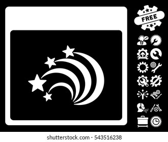 Festive Fireworks Calendar Page pictograph with bonus service clip art. Vector illustration style is flat iconic symbols, white, black background.