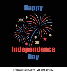 Festive Fireworks Celebrate Independence Day on Black Backdrop, Inspiring Patriotic Spirit and Joyful Holiday Mood, Ideal for Greetings and Social Media.