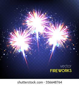 Festive Fireworks. Celebrating Christmas, New Year, National Holidays Concept. Vector Illustration.