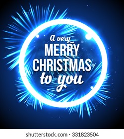 Festive Fireworks Christmas Circle Frame. Merry Christmas Vector Illustration.