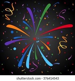 Festive fireworks and colorful confetti. Eps 10