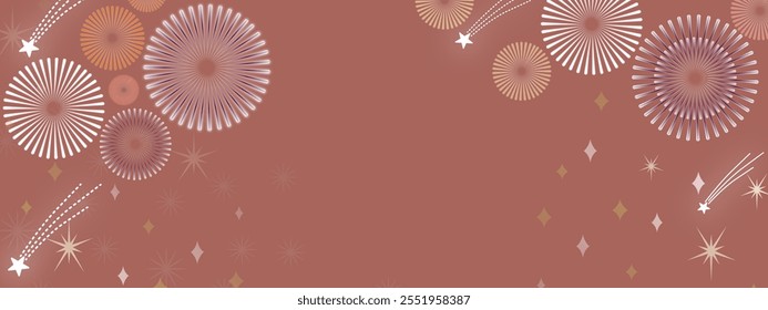 Festive fireworks design with warm brown tones, sparkling stars, and shooting comets, creating an elegant and celebratory background for events, holidays, and festive occasions.