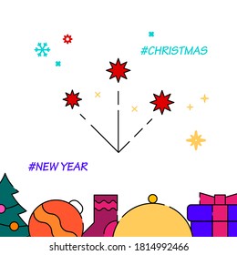 Festive fireworks filled line vector icon, simple illustration, New Year, Christmas related bottom border.