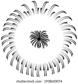 Festive fireworks in the form of two circles. The element for a air show on the festival - the wedding, carnival, christmas.Vector icon isolated on white, hand drawing style.