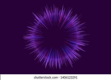 Festive fireworks frame vector illustration for holiday and celebration background design. Birthday, night party fireworks explosion banner template in purple violet blue.