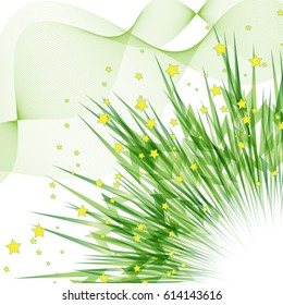 Festive fireworks of green gradient rays and stars. Effect power explosion illustration. Holiday design element. Vector