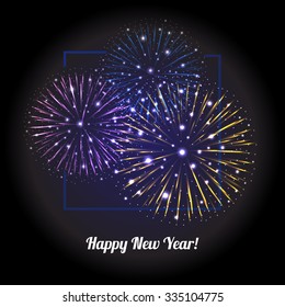 Festive Fireworks. Holidays Background. Night sky, Celebrating Vector Illustration.