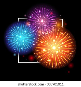 Festive Fireworks. Holidays Background. Night sky, Celebrating Vector Illustration.