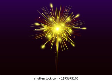 Festive fireworks on black background. Vector realistic fireworks illustration. New Year Christmas firework